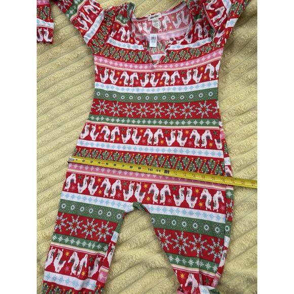 SHO SHO Llama Snowflake Jumpsuit Pajamas With Winter Holiday Christmas Festive L - Picture 3 of 8